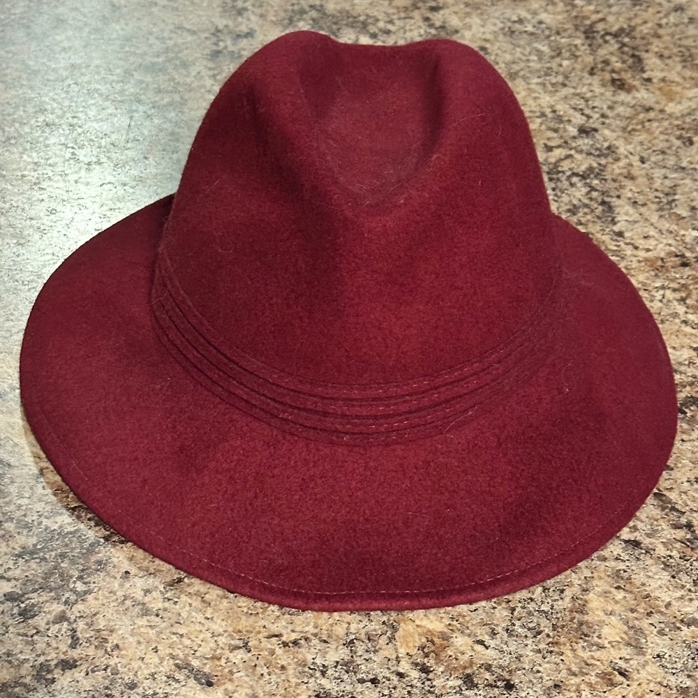 Tally Ho Vintage Burgundy Fedora Hat 100% Wool Made in Poland